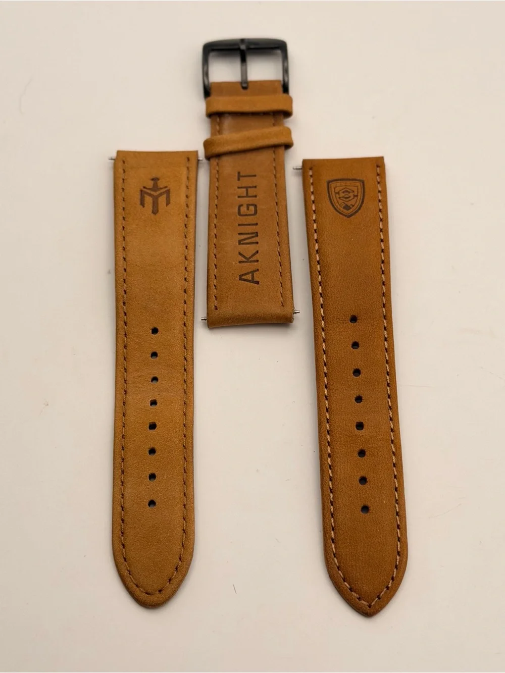Aknight, Light Brown Band, New, Black Buckle, 20mm, Extra Bottom Piece
